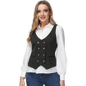 Womens Double Breasted Fashion Vests Black 01
